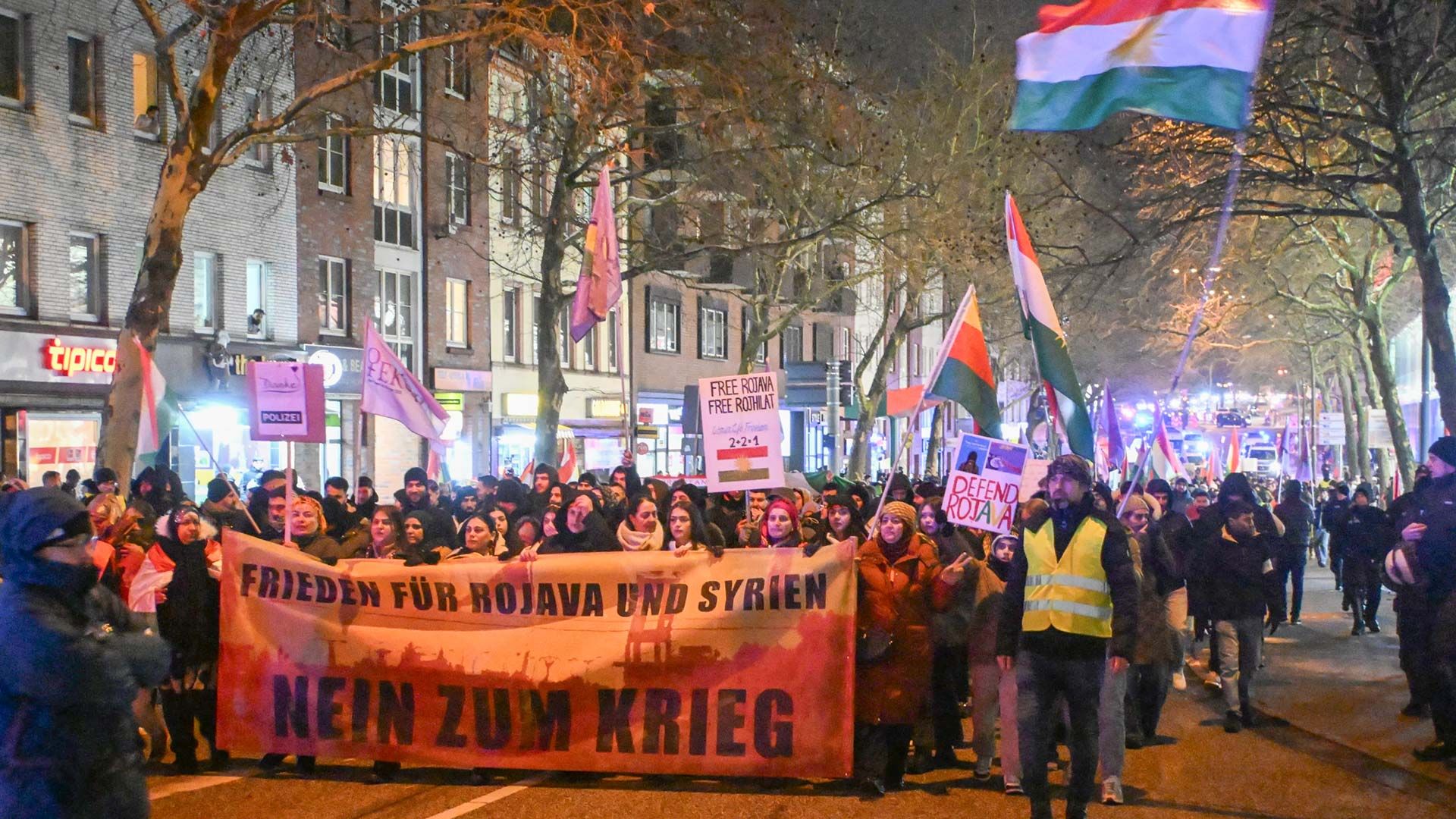 Rund 1.000 Menschen demonstrierten in Harburg gegen den Krieg in Syrien. Foto: Lenthe-Medien/Reimer