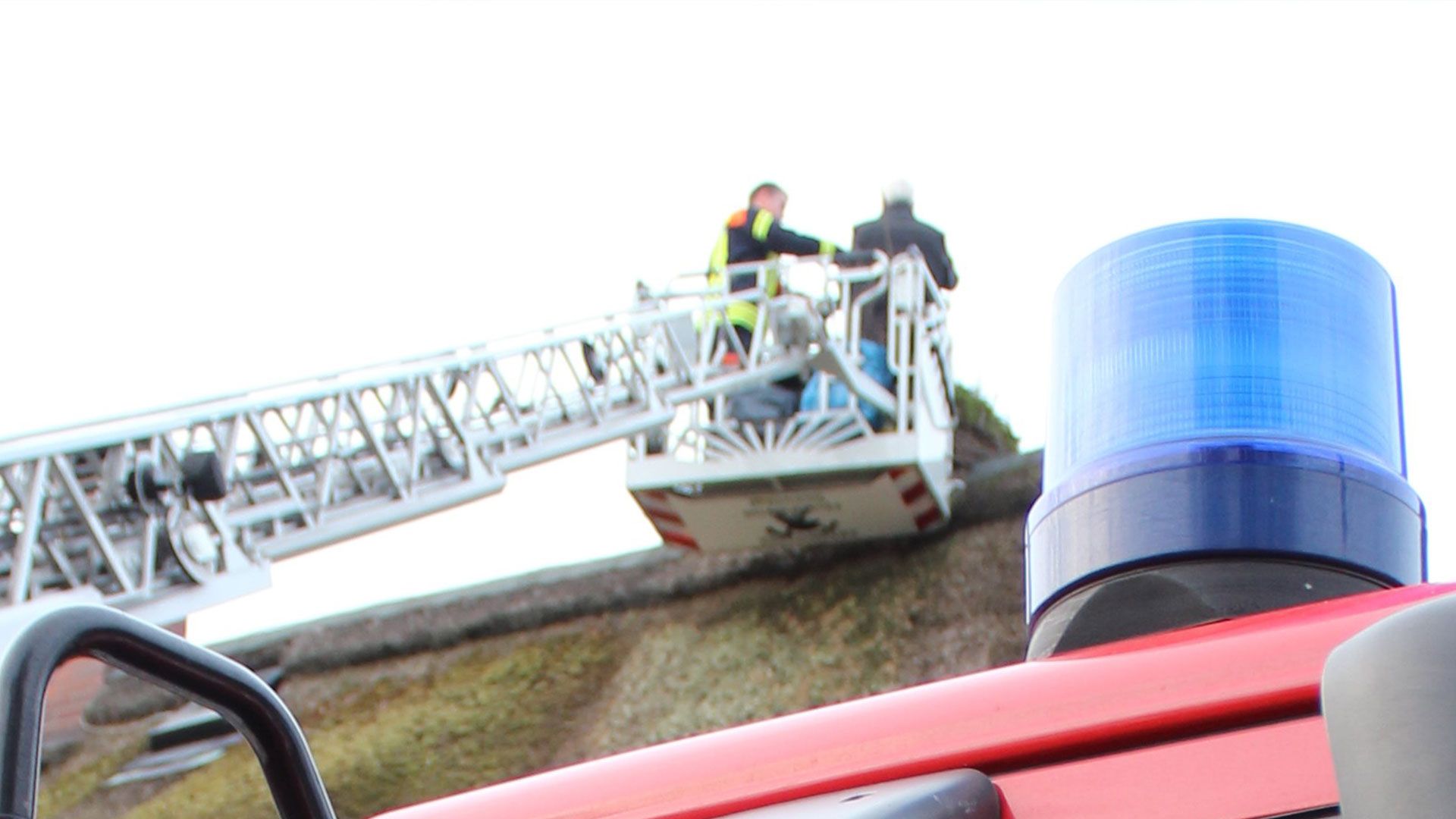 In luftiger Höhe reinigen die Feuerwehrleute das Storchennest. | Foto: ein
