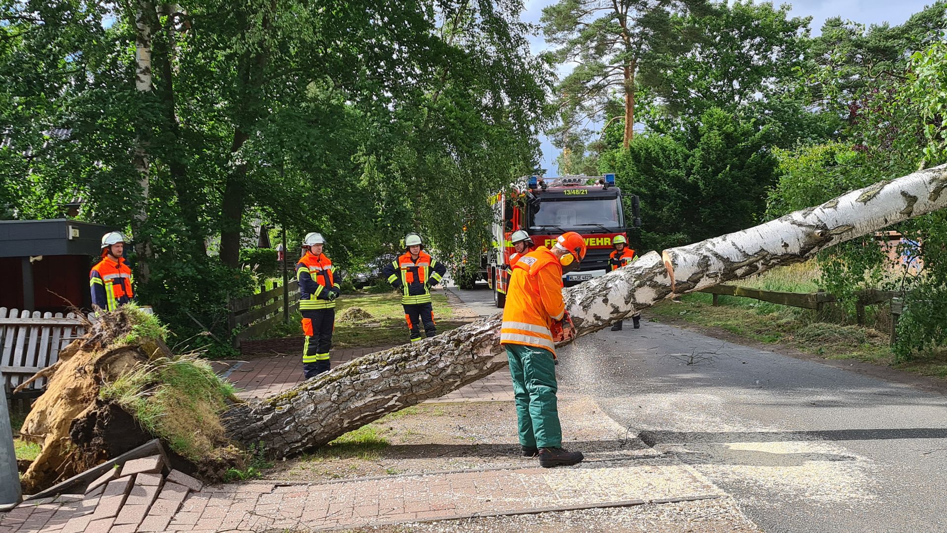 Die Feuerwehr Fleestedt war gleich mehrfach im Einsatz um wie hier auf der L 213 umgestürzte Bäume zu beseitigen. | Foto: FF Fleestedt