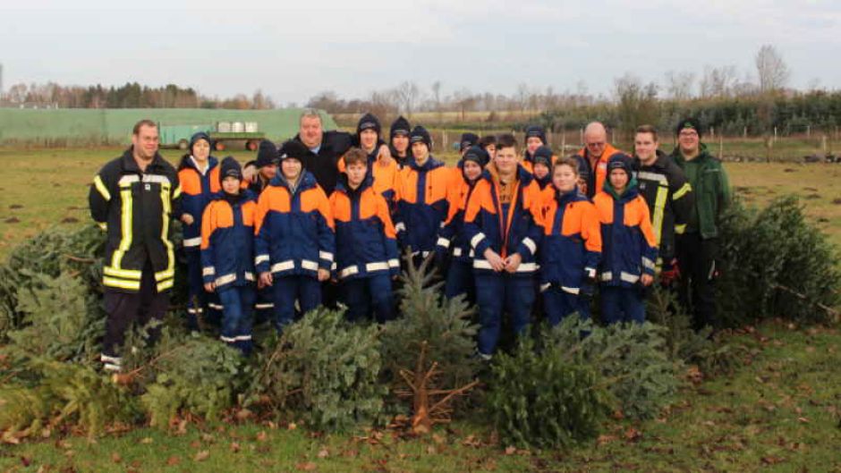 Die Jugendfeuerwehr in Ashausen hatte binnen kurzer Zeit einen großen Berg an alten Weihnachtsbäumen gesammelt. | Foto: ein