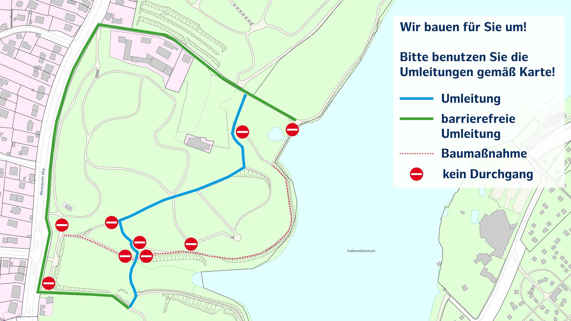 Umleitung Rundweg Außenmühle. | Foto: ein