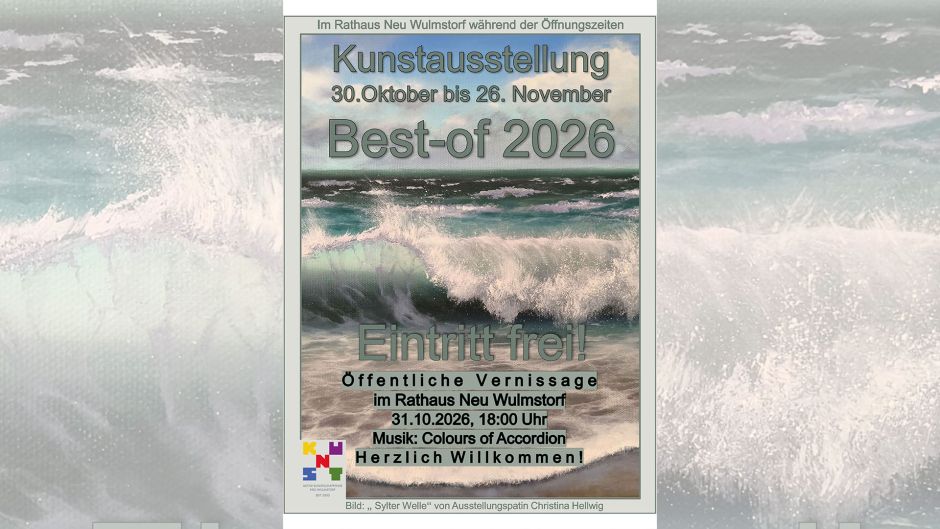 Das Plakatbild zur Ausstellung ist „Die Sylter Welle“ von Patin  Christina Hellwig.
