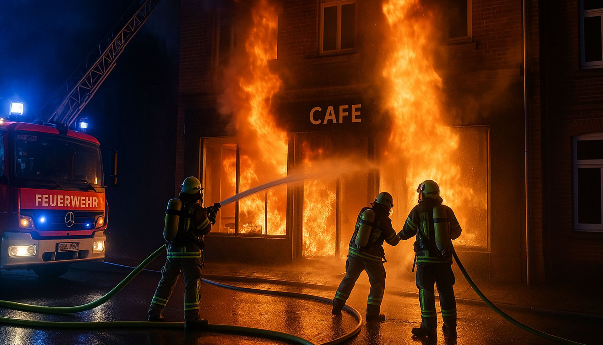 In der Buchholzer Innenstadt stand ein Café in Flammen (KI-Symbolbild)