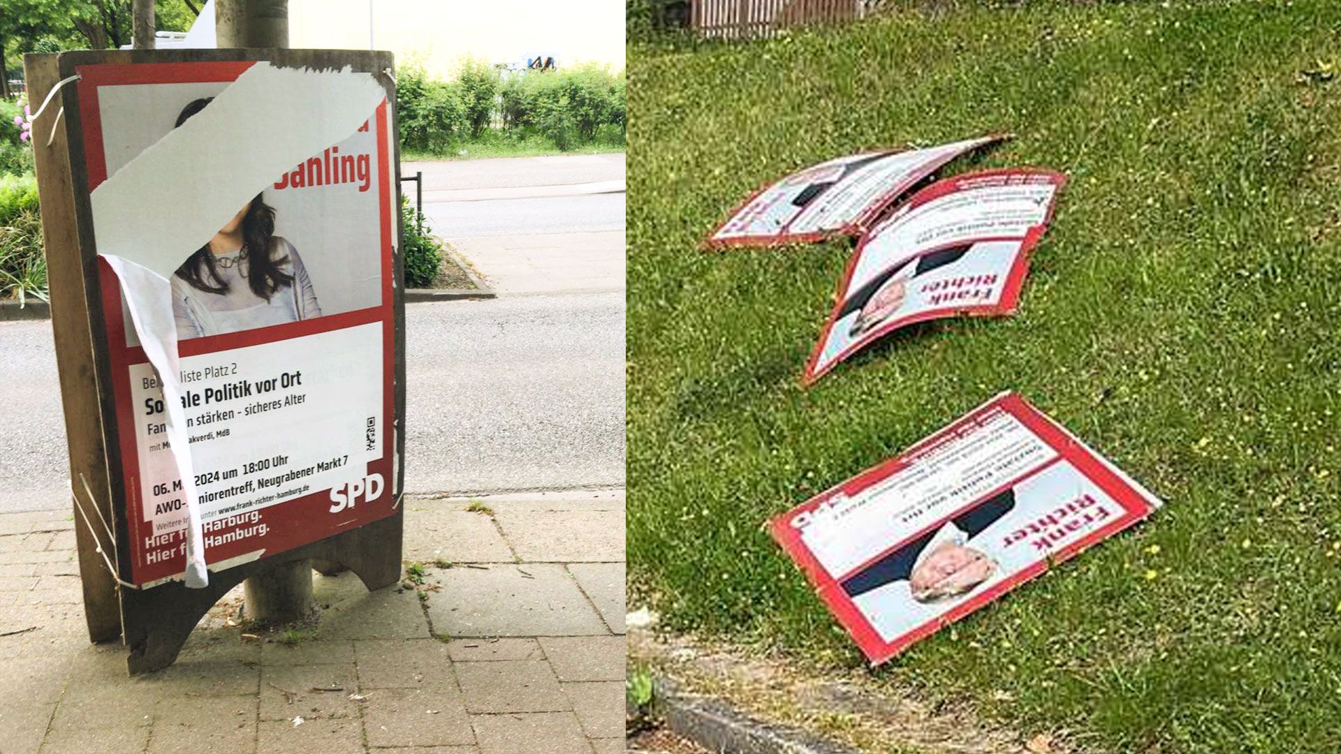 Nicht nur geklaut, auch zerstört: Auffallend viele Wahlplakate der SPD-Kandidaten Natalia Sahling und Frank Richter kamen im Wahlkampf abhanden oder wurden zerstört. | Foto: ein