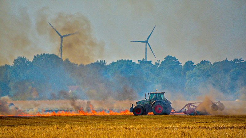 Ein brennender Mähdrescher hat bei Neu Wulmstorf ein Feld in Brand gesetzt. | Foto: JOTO