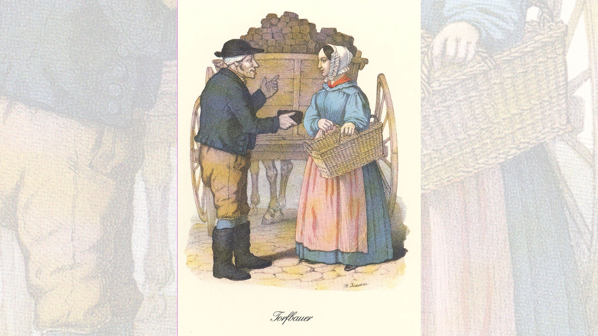 „Ein Torfbauer im Gespräch mit einem Dienstmädchen“, frühes 19. Jahrhundert. | Foto: Buxtehude Museum