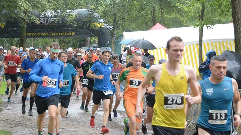 DIe Halbmarathonläufer machen sich beim 1. Rosengarten-Lauf am Wildpark Schwarze Berge auf die Strecke. | Foto: Niels Kreller